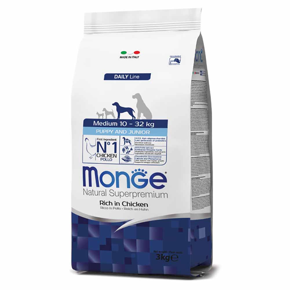 Alimento cane Monge superpremium Medium puppy e junior pollo 3kg 1
