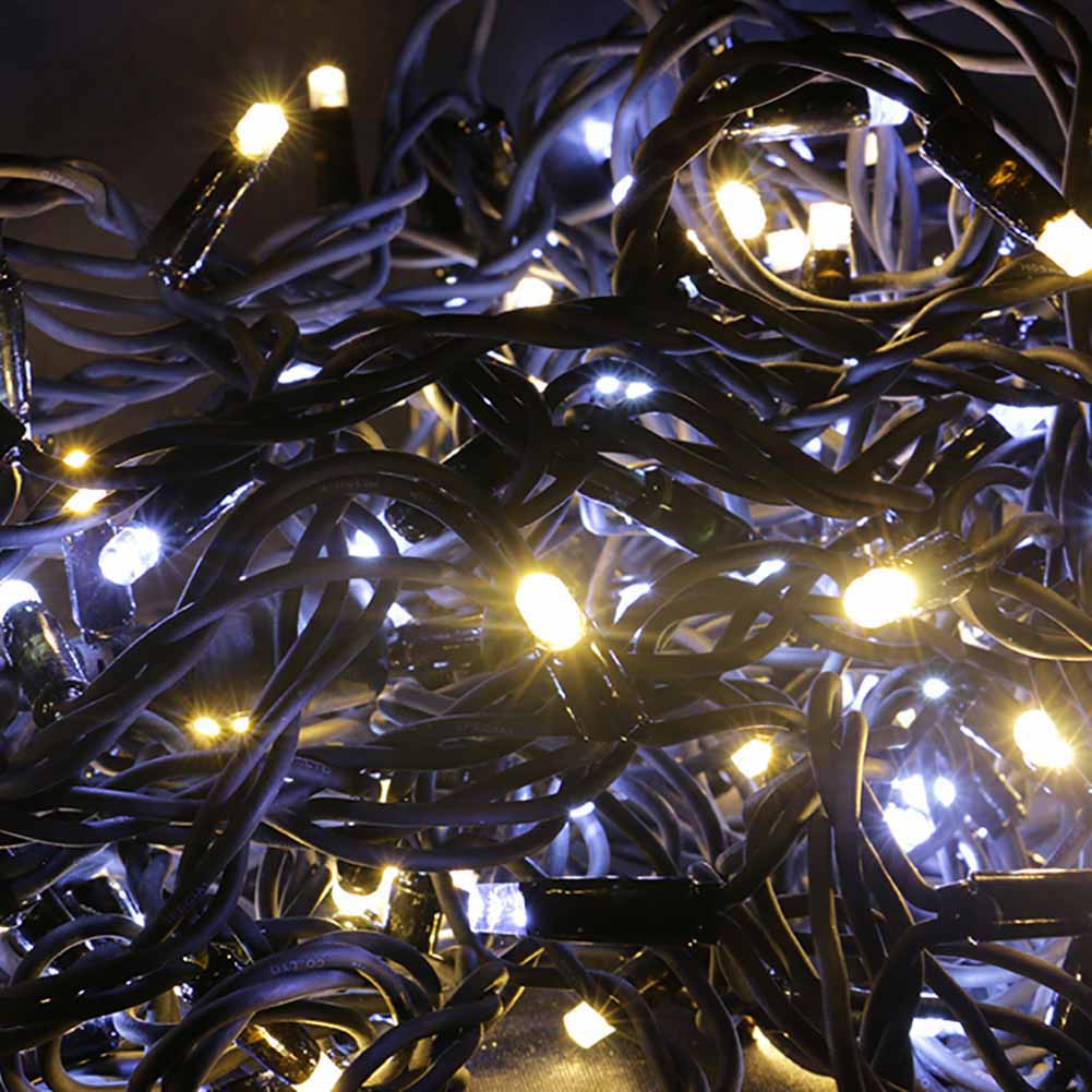 Catena luminosa 180 Jumbo led mix Luce calda e bianco ghiaccio filo nero collegabile 1