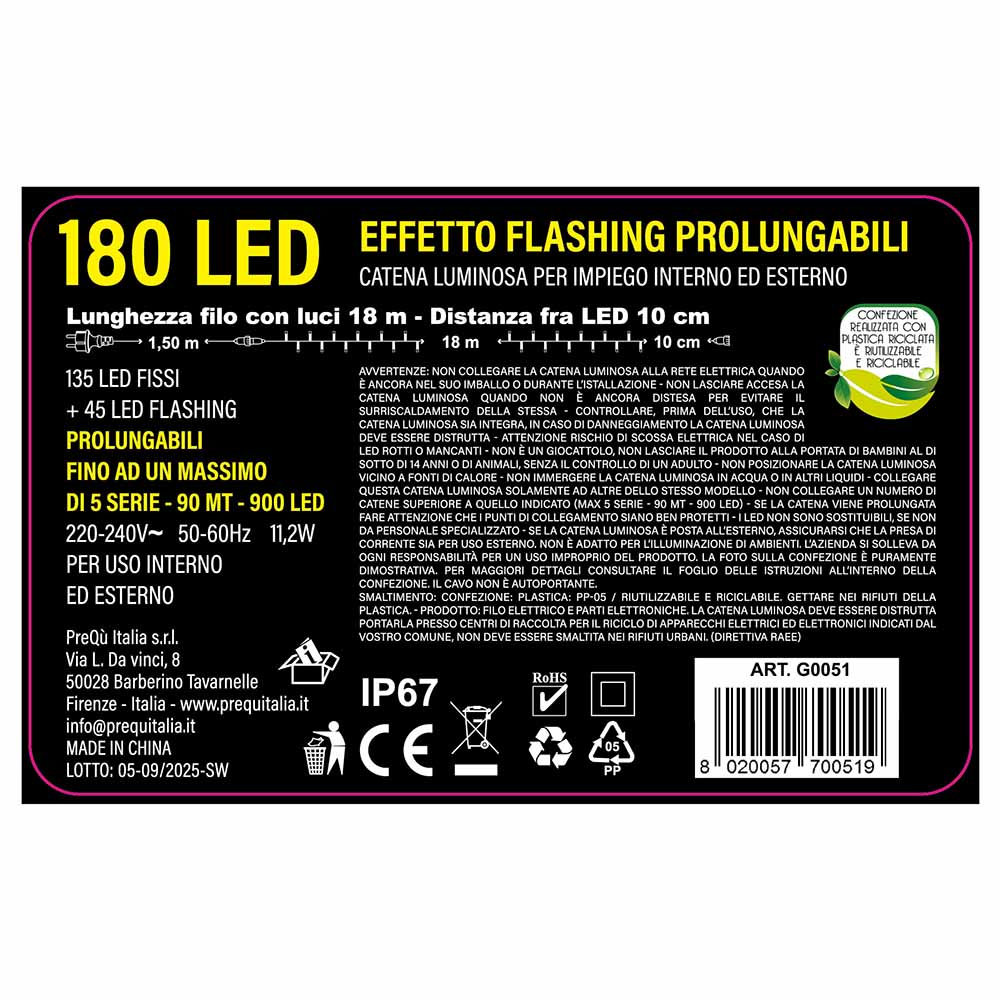Catena luminosa 180 Jumbo led mix Luce calda e bianco ghiaccio filo nero collegabile 3