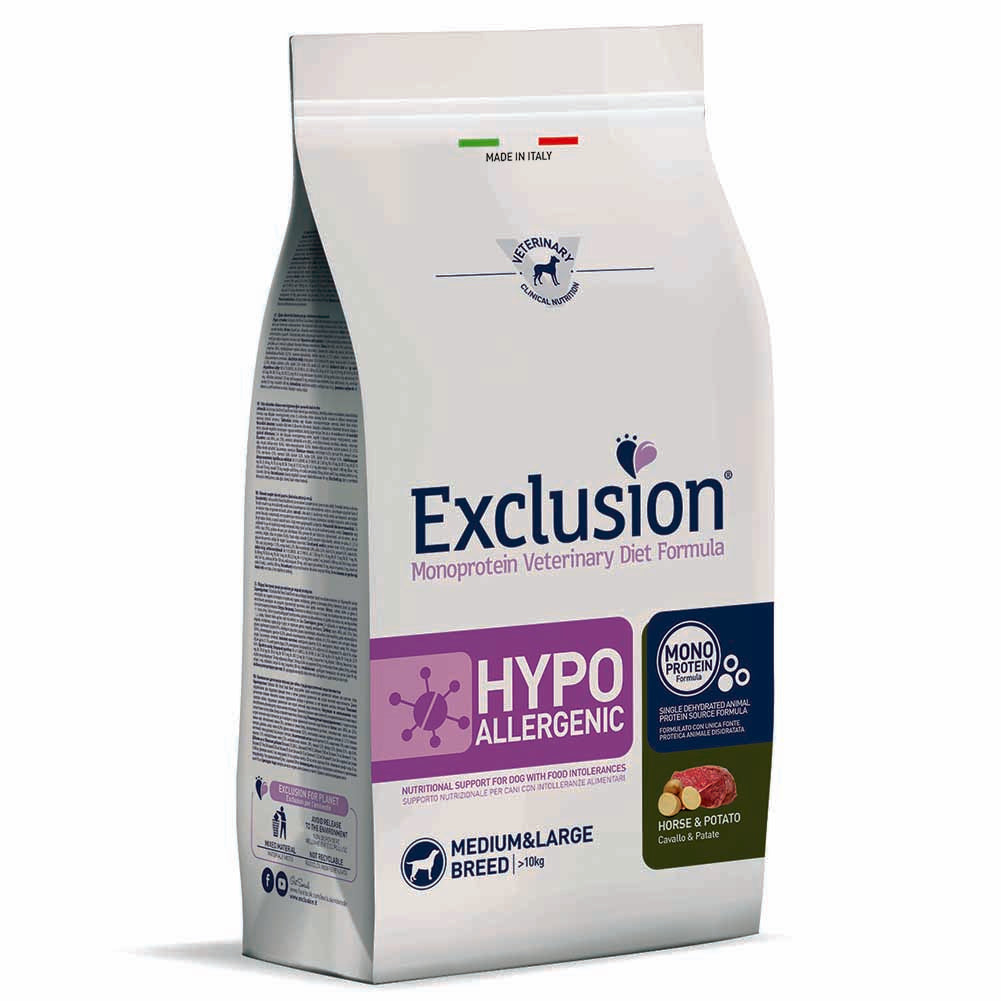 Exclusion Hypoallergenic Cavallo e Patate 12kg per Cani Adulti di Taglia Media e Grande 1