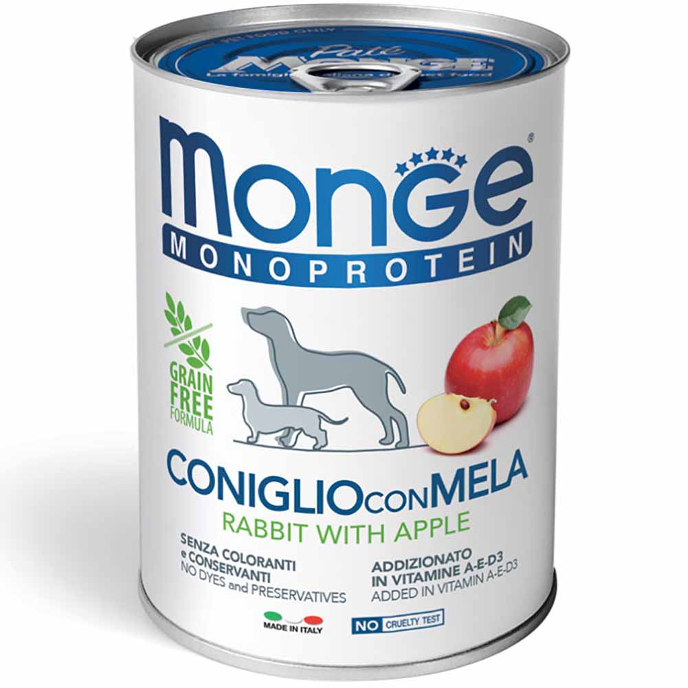 Alimento cane Monge monoprotein solo coniglio con mela 400g 1