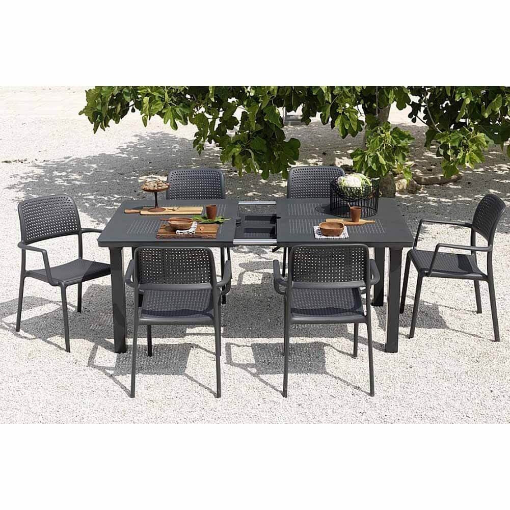 Completo pranzo Nardi tavolo Levante antracite 160 220cm con 6 sedie Bora Antracite 1