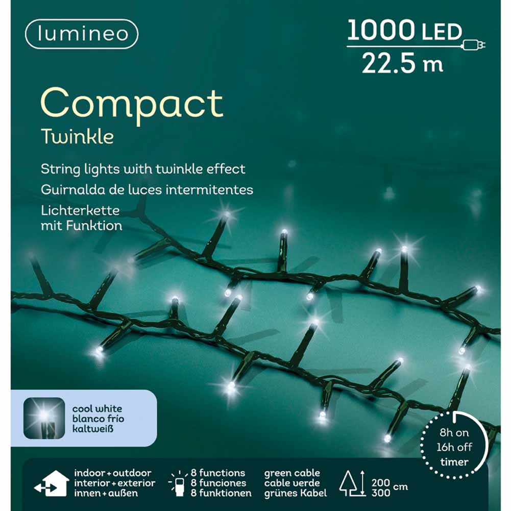 Catena luminosa 1000 led compact bianco ghiaccio filo verde con giochi di luce 22,5m 1