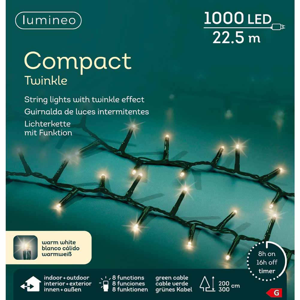 Catena luminosa 1000 led compact luce calda filo verde con giochi di luce 22,5m 1