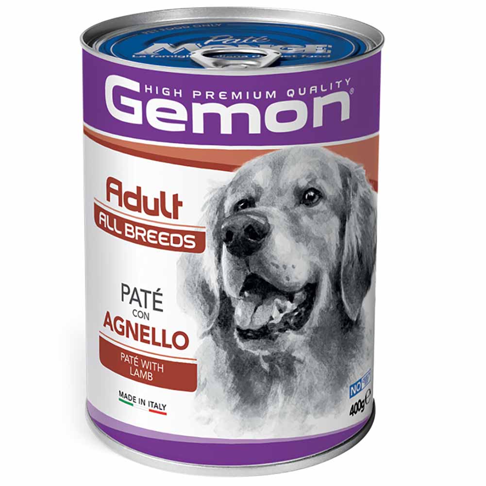 Alimento cane Monge Gemon 24 lattine da 400g adult All Breeds Paté e agnello 1