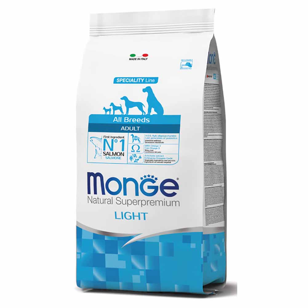 Alimento cane Monge All Breeds adult Light Salmone e Riso 1