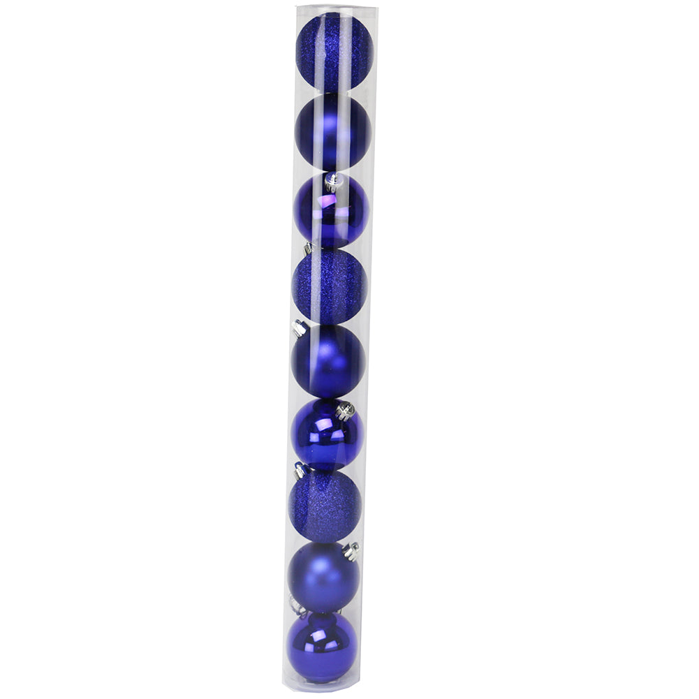 Tubo 9 Palline di Natale in Plastica 6cm Blu 1