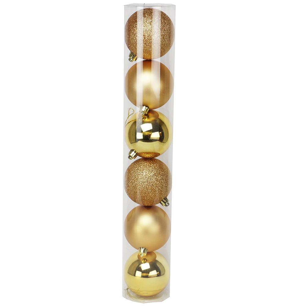 Tubo 6 Palline di Natale in Plastica 8cm Oro 1