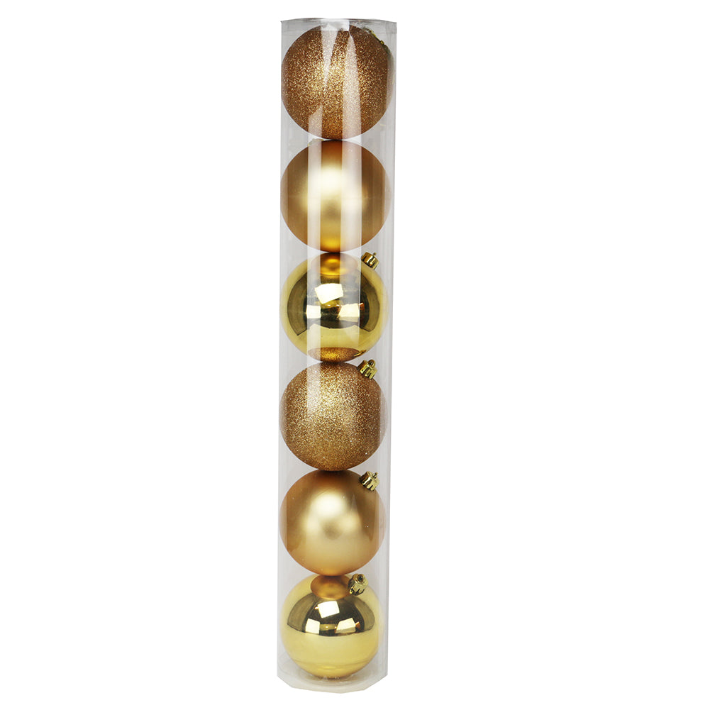 Tubo 6 Palline di Natale in Plastica 10cm Oro 1