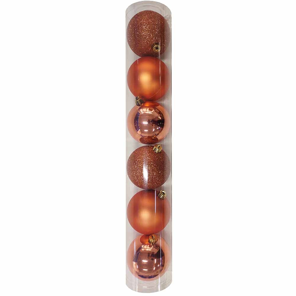 Tubo 6 palline di Natale in plastica 10 cm Rame 1