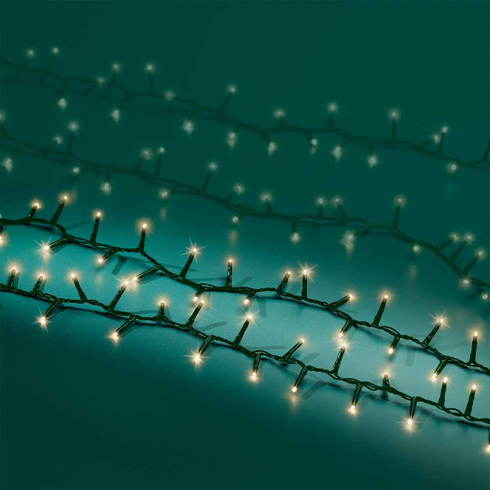 Catena luminosa 500 led compact luce calda filo verde con giochi di luce 11m 2