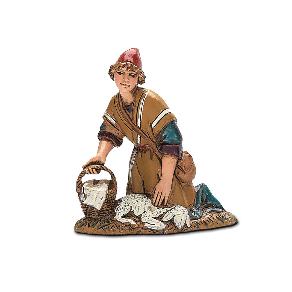 Statuina Presepe Inginocchiato con Pecora 10 cm Moranduzzo 1