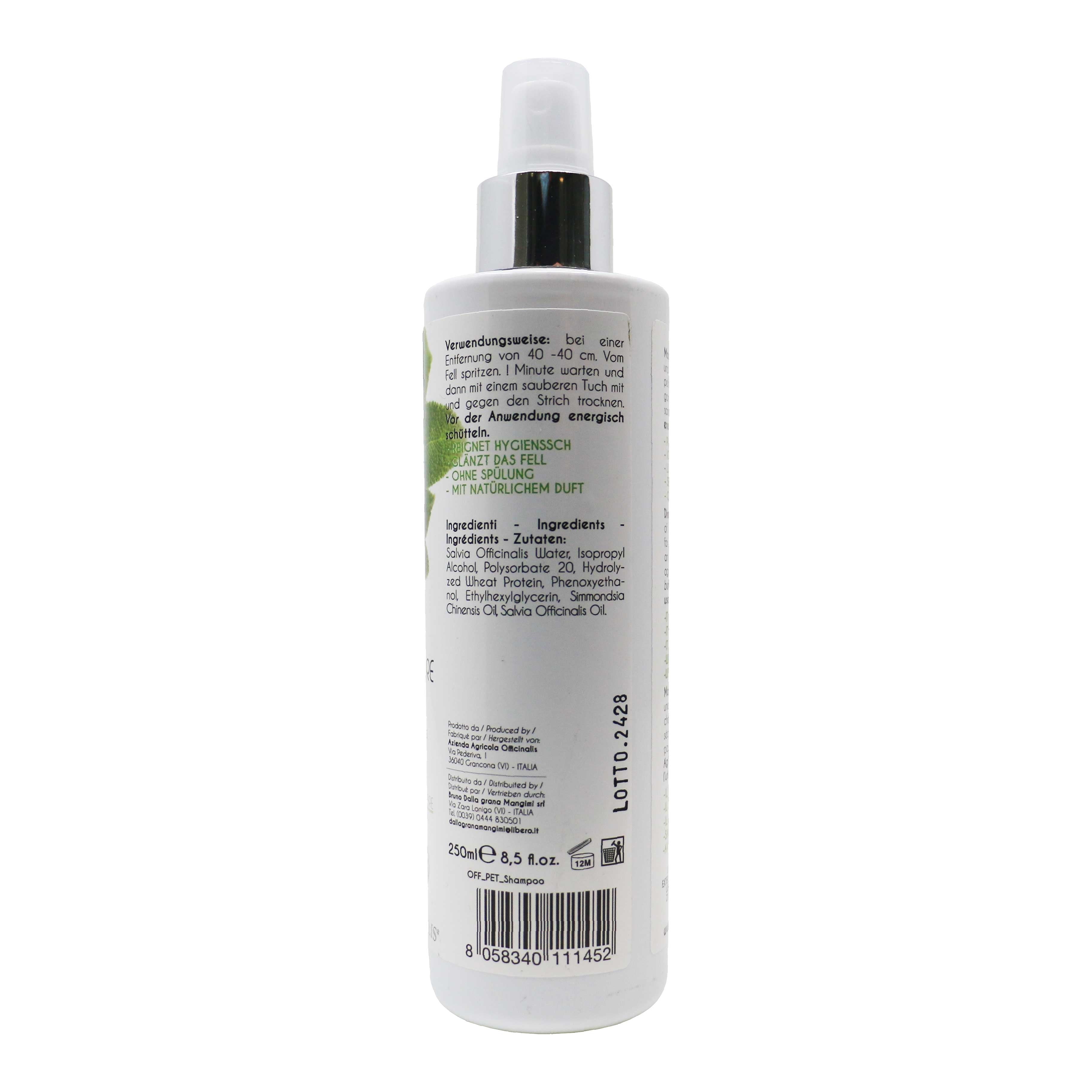 Shampoo a secco per cani e gatti alla Salvia detergente e igienizzante 250ml Officinalis 3