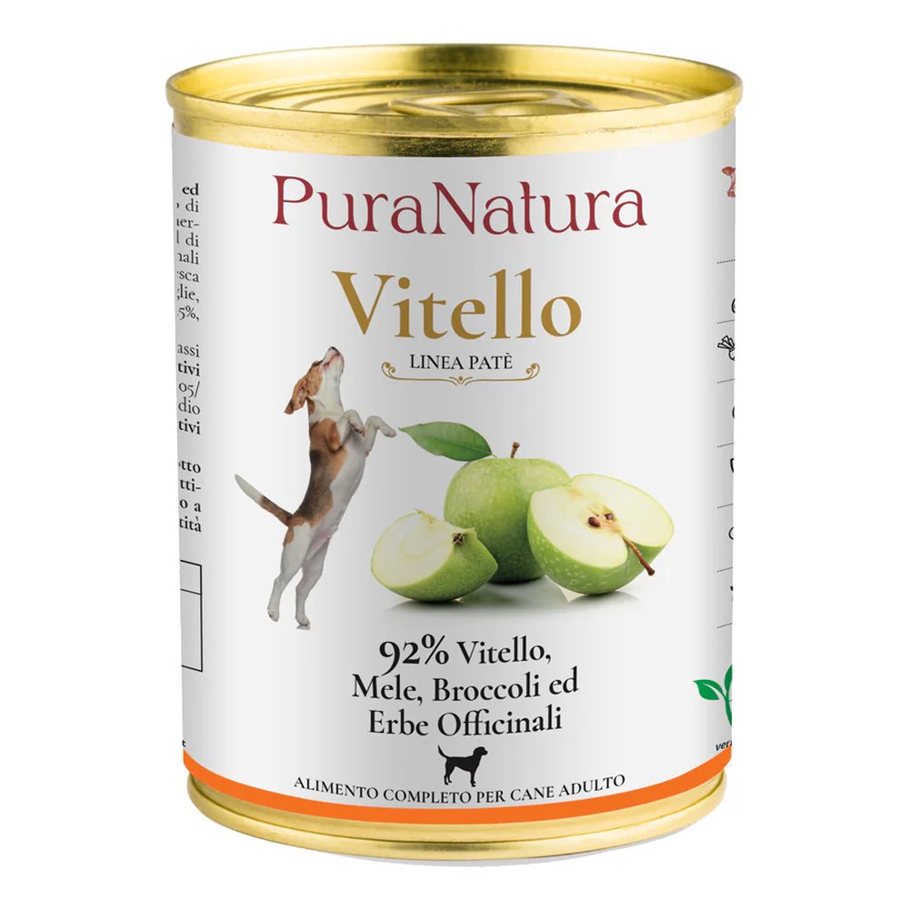 Paté Pura Natura Vitello e Mele per Cani Adulti 400g 1