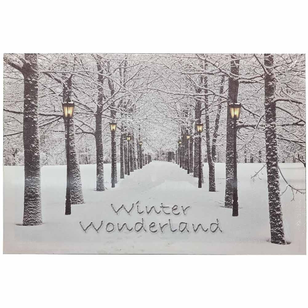 Quadro luminoso viale alberato innevato con lampioni 60x40cm 1