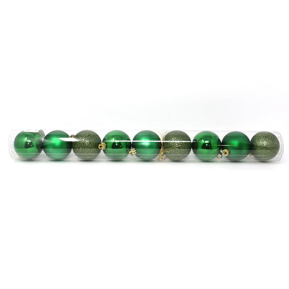 Tubo 9 Palline di Natale in Plastica 6cm Verde 1