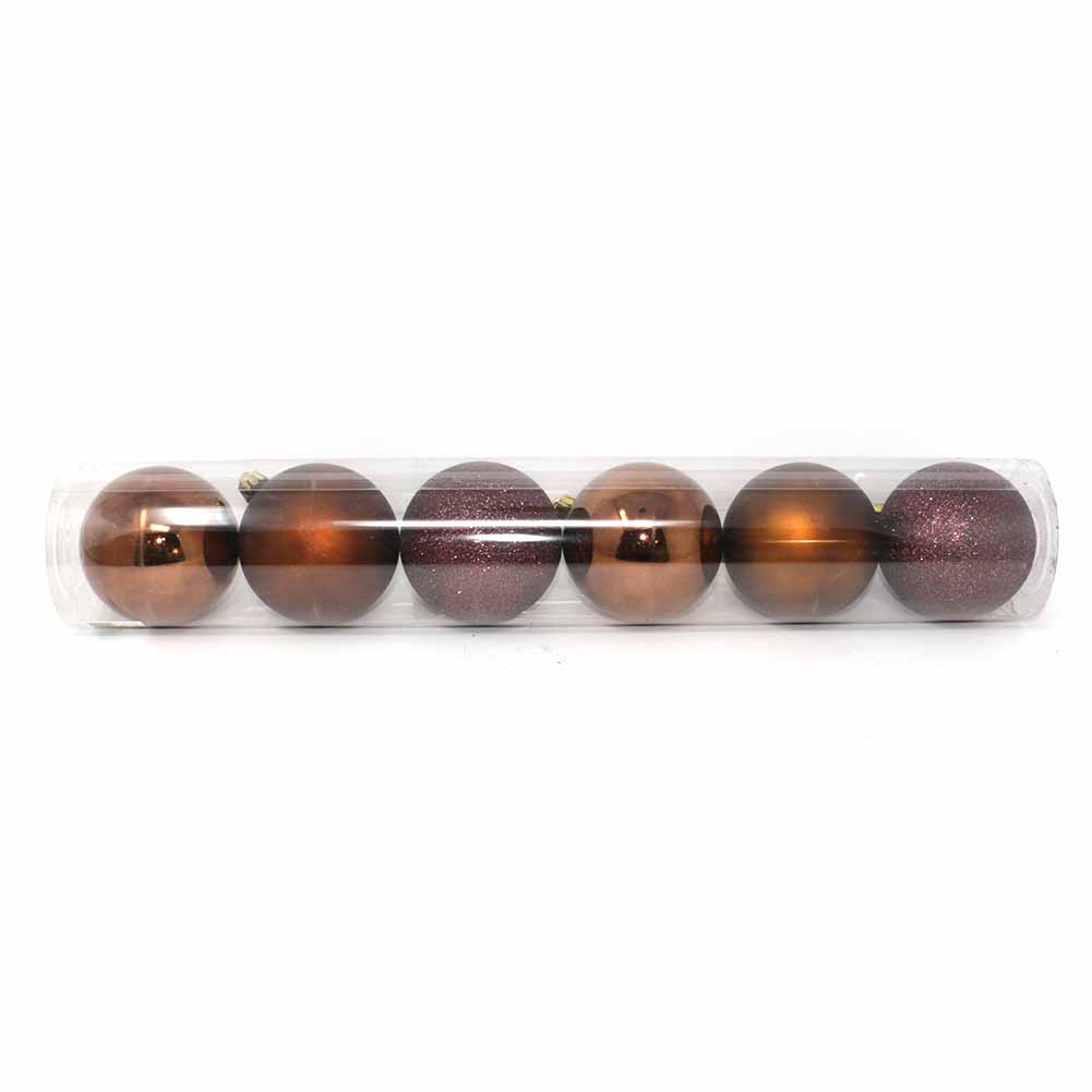 Tubo 6 Palline di Natale in Plastica 8cm Marrone 1