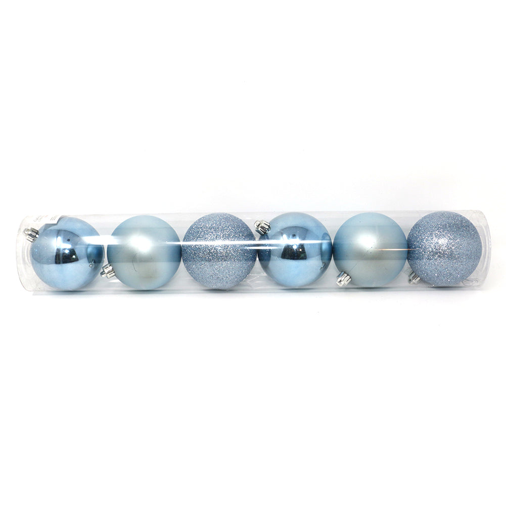 Tubo 6 Palline di Natale in Plastica 10cm Azzurro 1