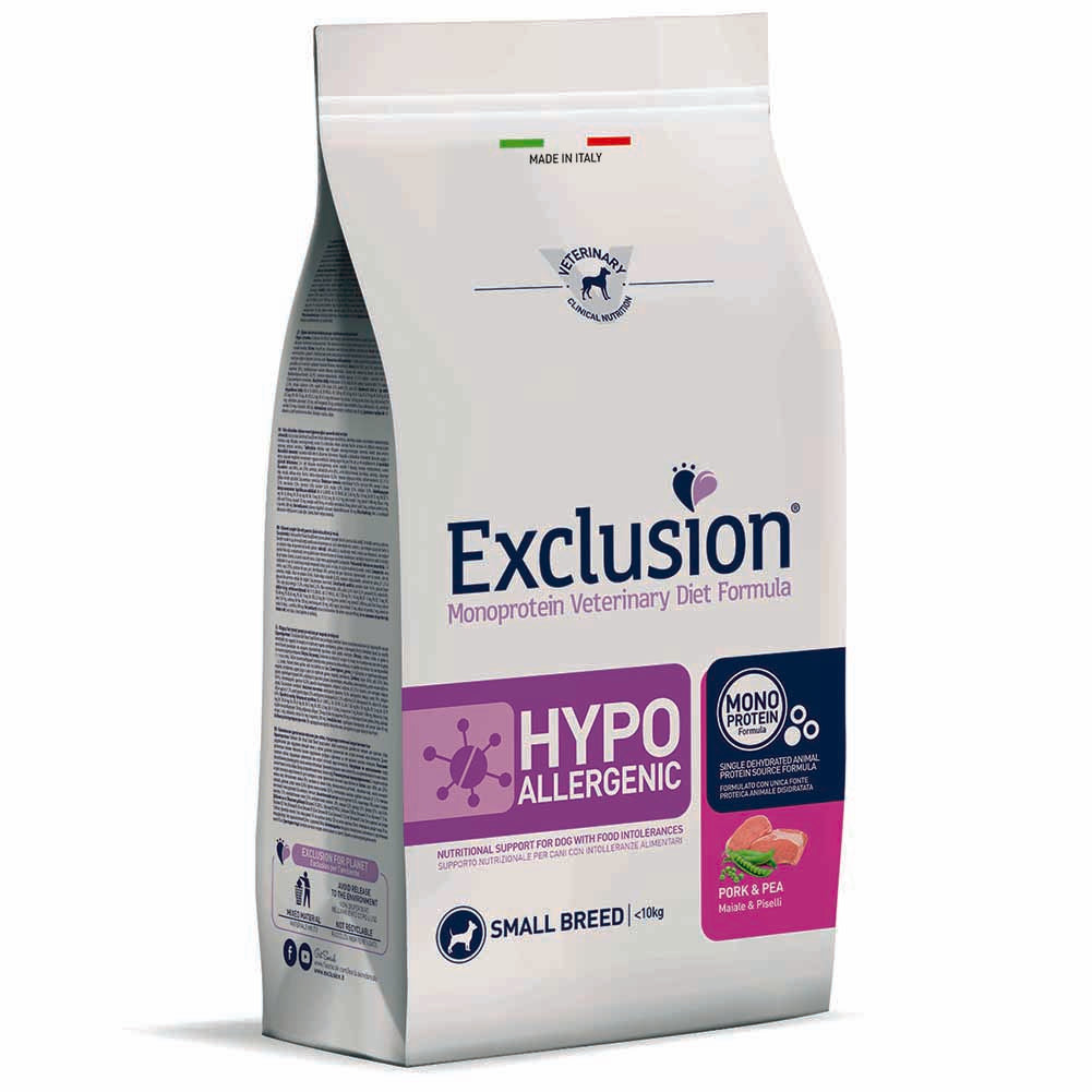 Exclusion Hypoallergenic Maiale e Piselli 2kg per Cani Adulti di Taglia Piccola 1