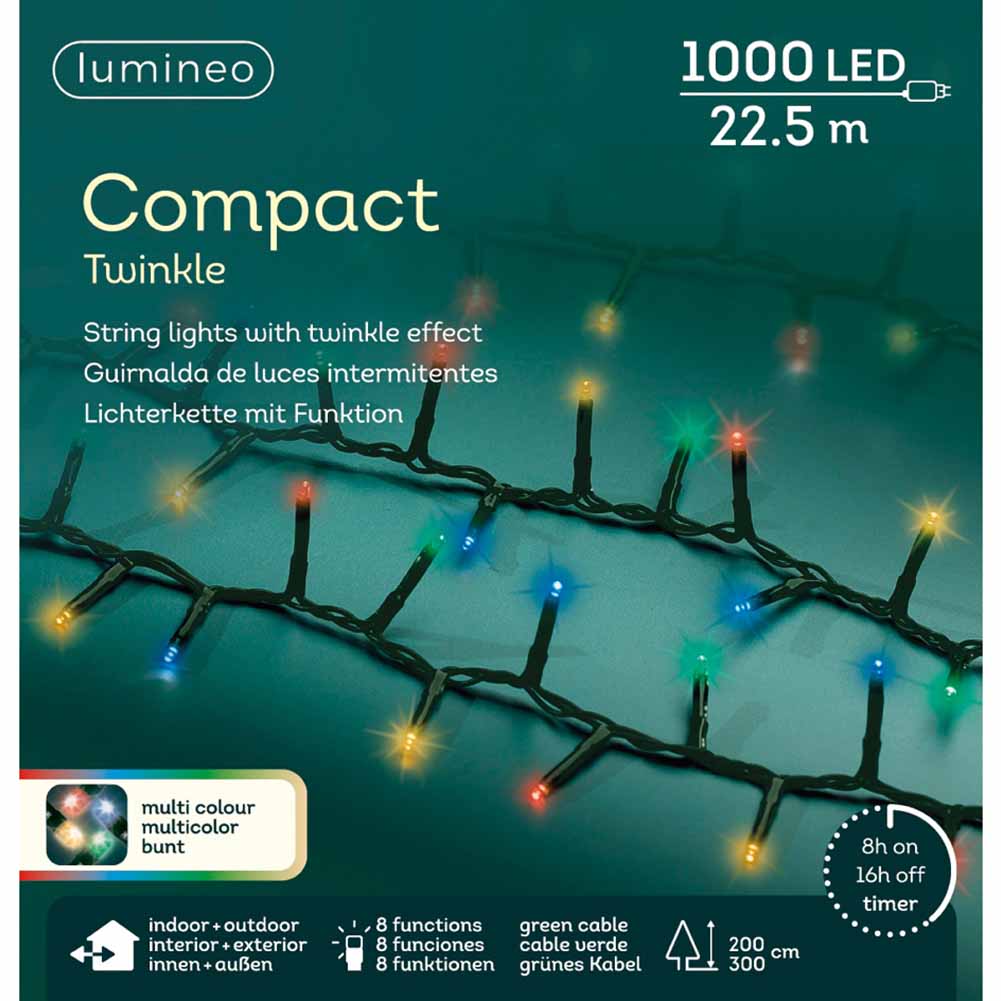 Catena luminosa 1000 led compact multicolor filo verde con giochi di luce 22,5m 1