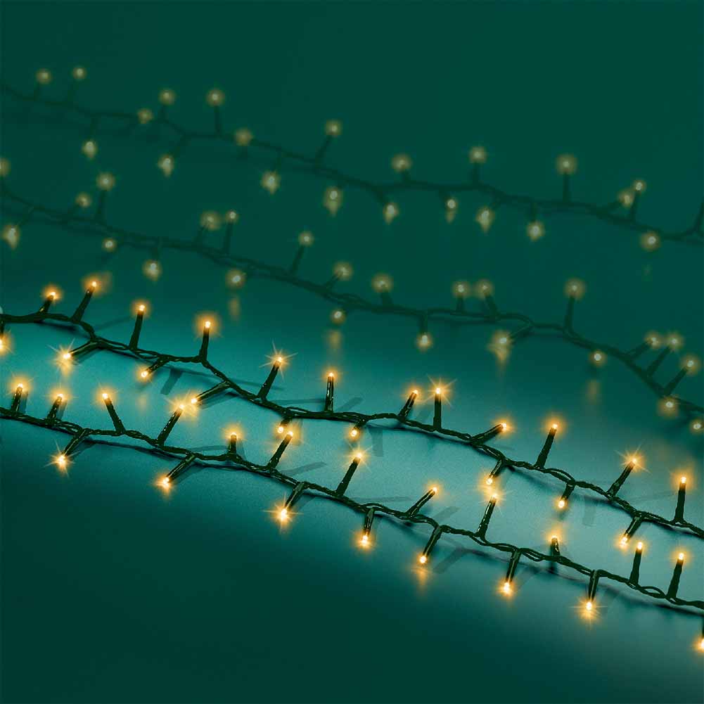 Catena luminosa 1500 led compact luce calda classica filo verde con giochi di luce 34m 2