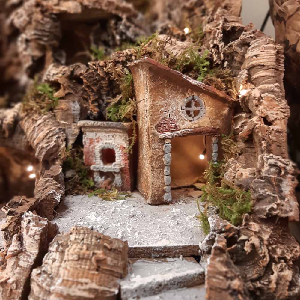 Presepe illuminato ruscello fontana forno mulino 68x55xh60cm 2
