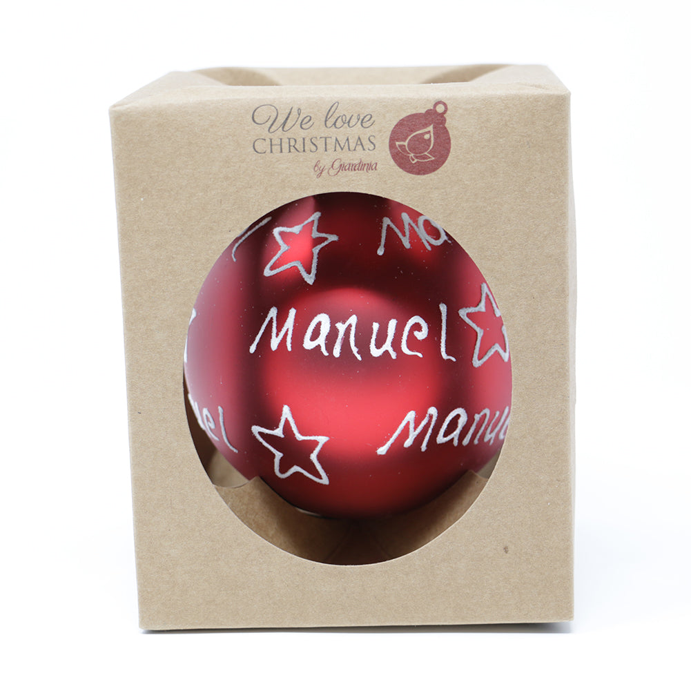 Pallina di Natale in vetro 10cm Rosso opaco scritta Manuel 1