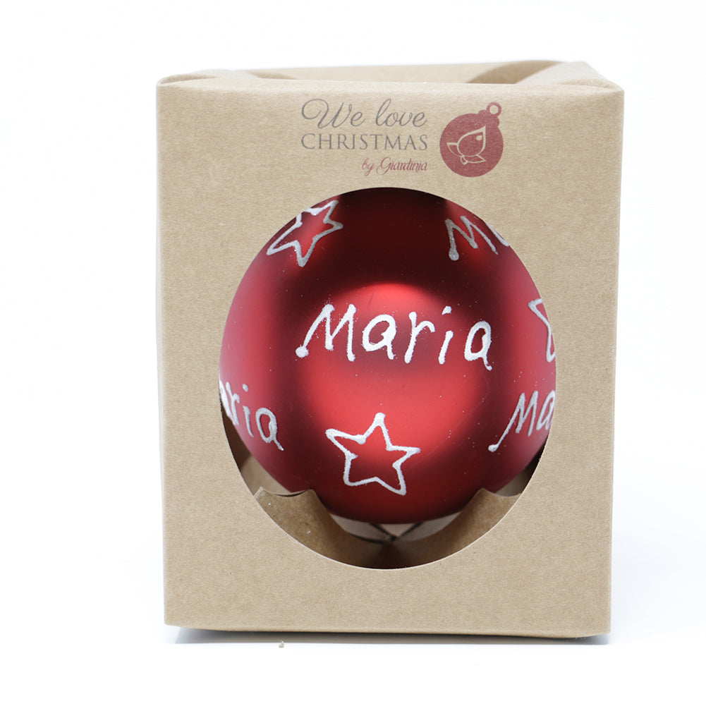 Pallina di Natale in vetro 10cm Rosso opaco scritta Maria 1