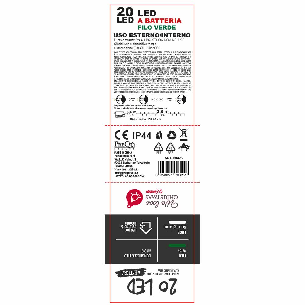 Catena luminosa a batteria 20 led Bianco ghiaccio filo verde con giochi di luce 2