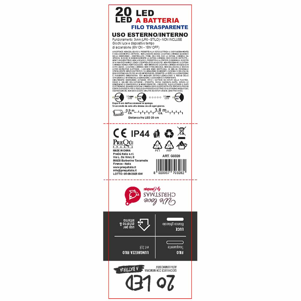Catena luminosa a batteria 20 led Bianco ghiaccio filo trasparente con giochi di luce 2