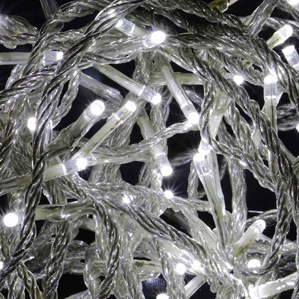Catena luminosa a batteria 48 led Bianco ghiaccio filo trasparente con giochi di luce 1