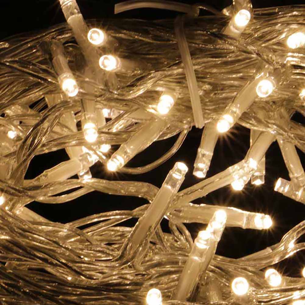 Catena luminosa a batteria 48 led luce calda filo trasparente con giochi di luce 1