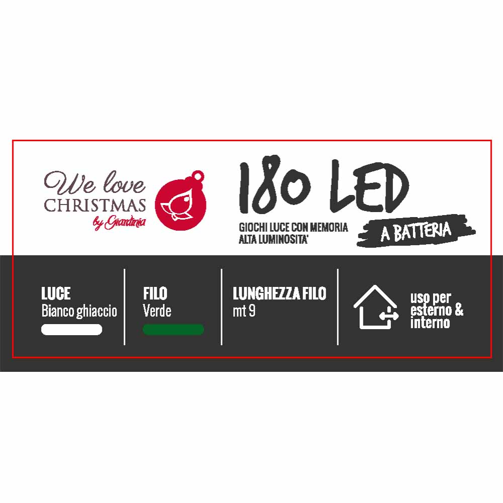 Catena luminosa a batteria 180 led bianco ghiaccio con giochi di luce filo verde 2