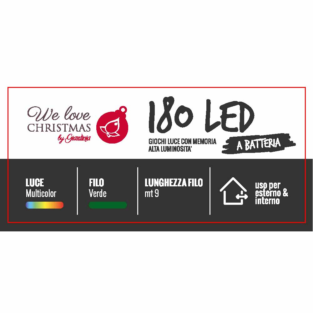 Catena luminosa a batteria 180 led multicolor con giochi di luce filo verde 2