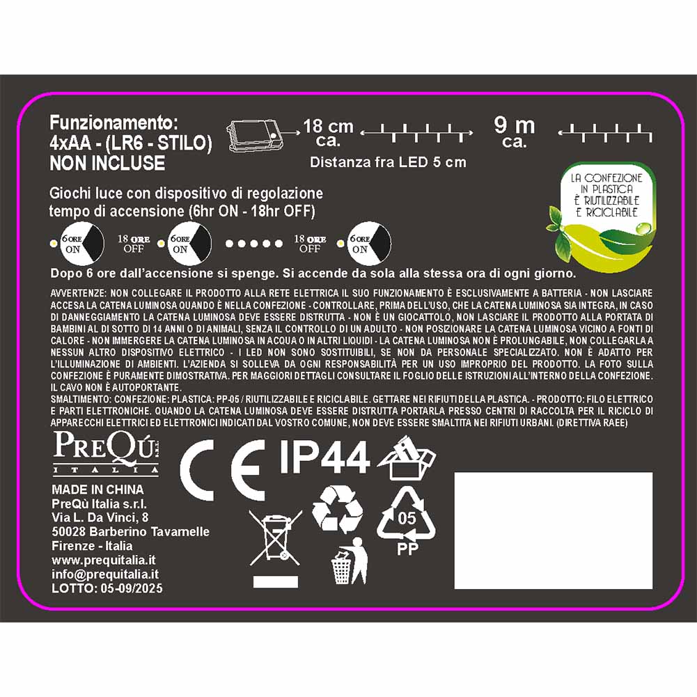 Catena luminosa a batteria 180 led multicolor con giochi di luce filo verde 3