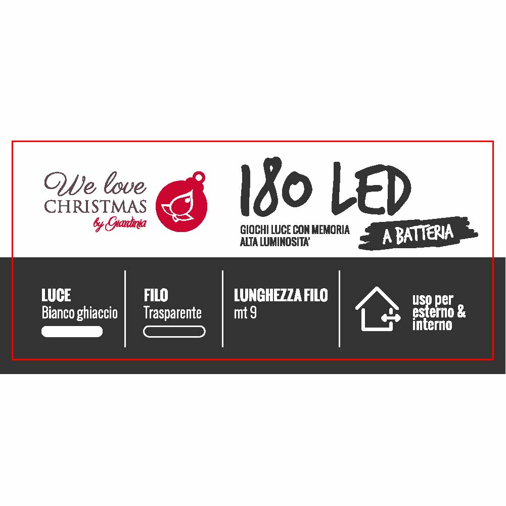 Catena luminosa a batteria 180 led bianco ghiaccio con giochi di luce filo trasparente 2