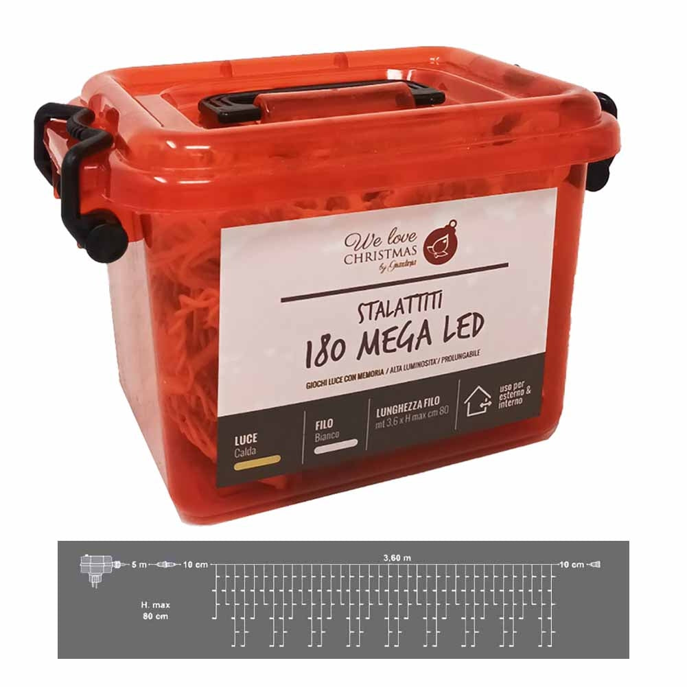 Catena Luminosa 180 LED Con 7 Giochi Di Luce – Multicolore, 7,5 Metri, Per Interni/Esterni, Trasformatore 24V