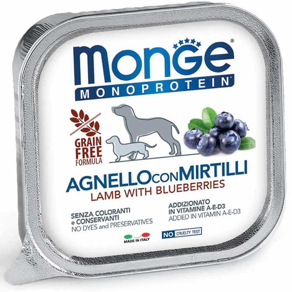 Alimento cane Monge monoprotein agnello con mirtilli 150g 1