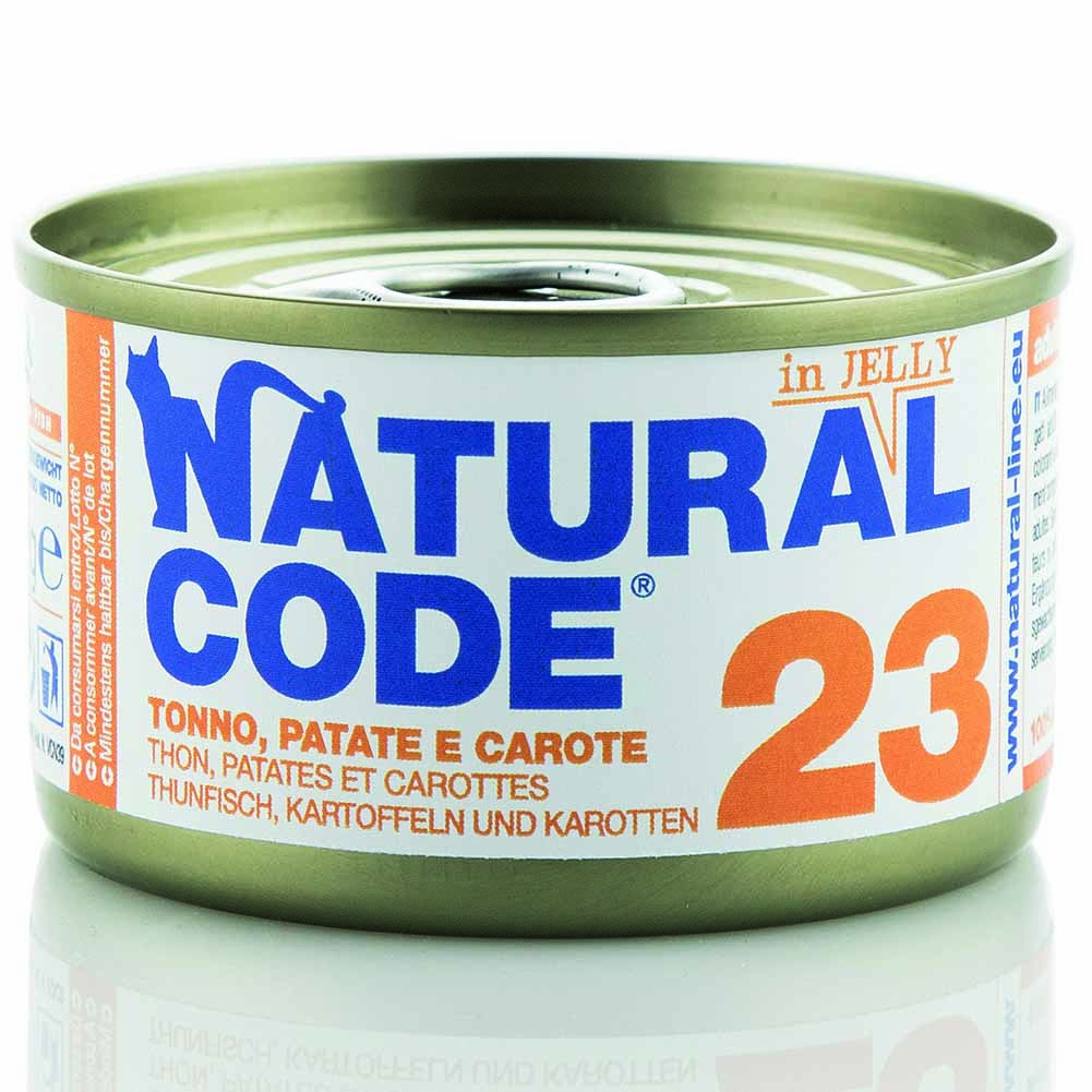 Alimento gatto umido Natural Code 23 Tonno patate e carote 85g 1