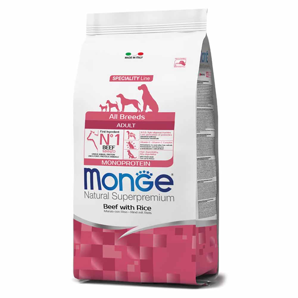 Alimento cane Monge All Breeds adult monoprotein Manzo con riso 1