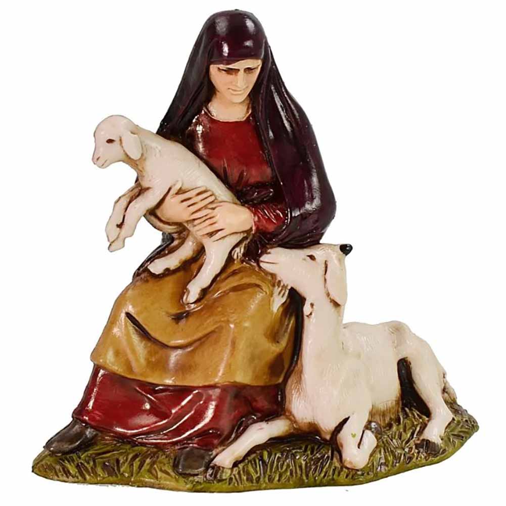 Statuina Presepe Donna con Agnello 10 cm Moranduzzo 1