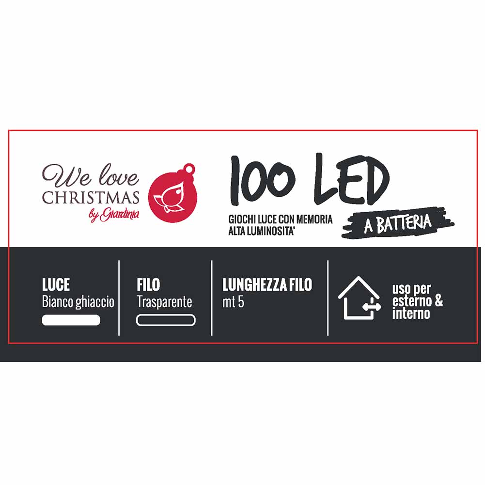 Catena luminosa a batteria 100 led bianco ghiaccio con giochi di luce filo trasparente 2