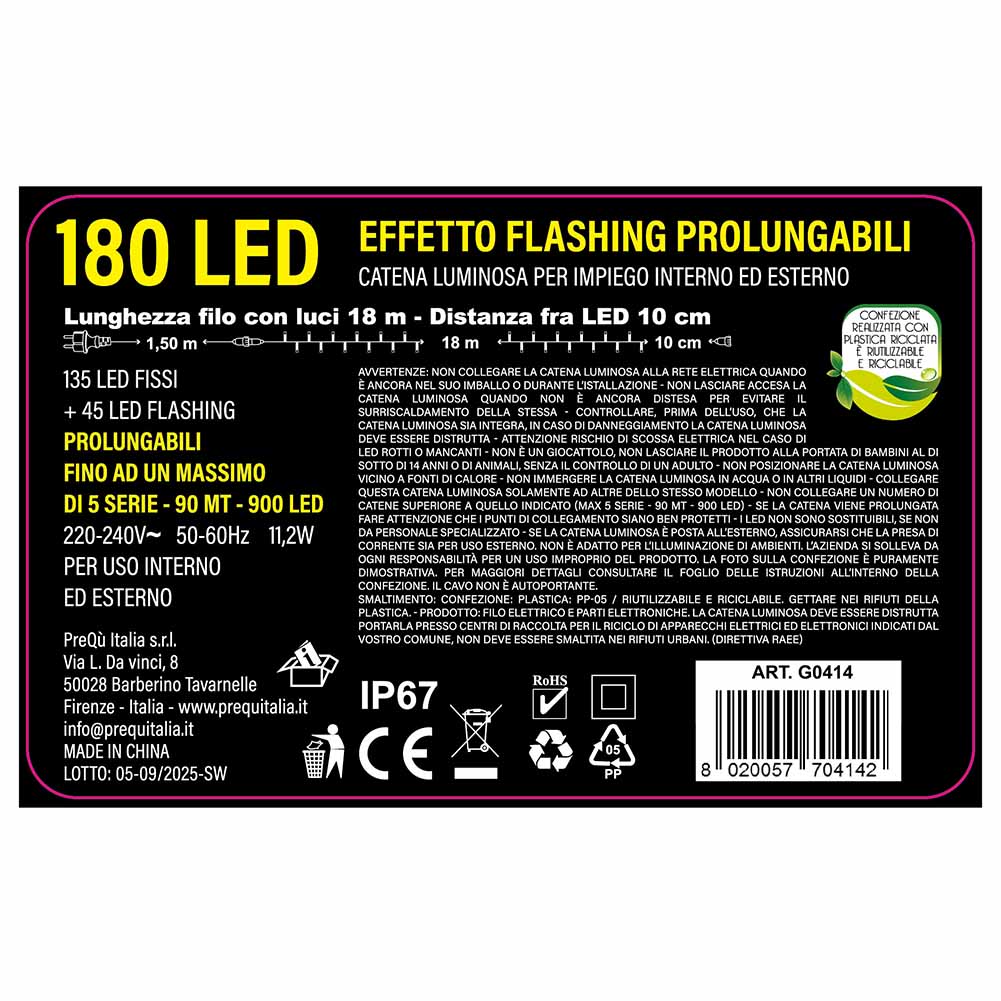 Catena luminosa 180 Jumbo led luce calda filo nero collegabile 3