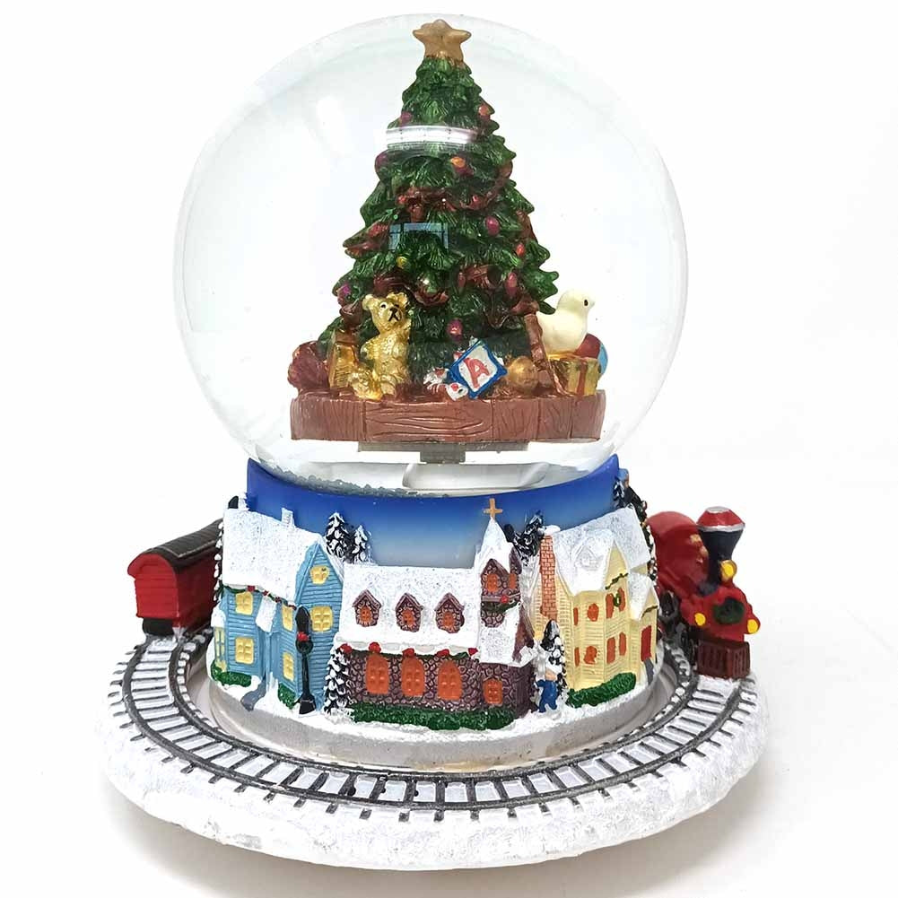Boule de neige carillon con albero di Natale e trenino18x14x14cm 2