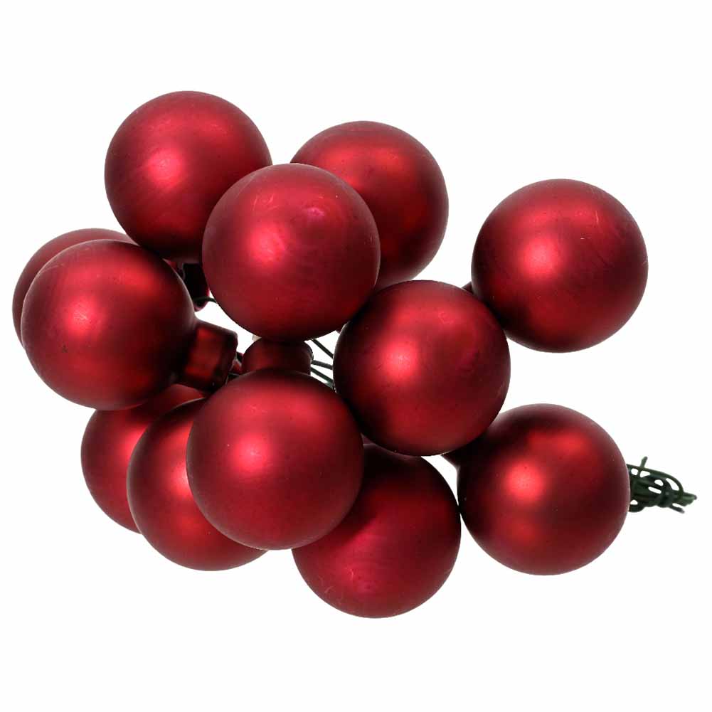 Grappolo 12 palline di Natale in vetro rosso scuro opaco 2cm 1