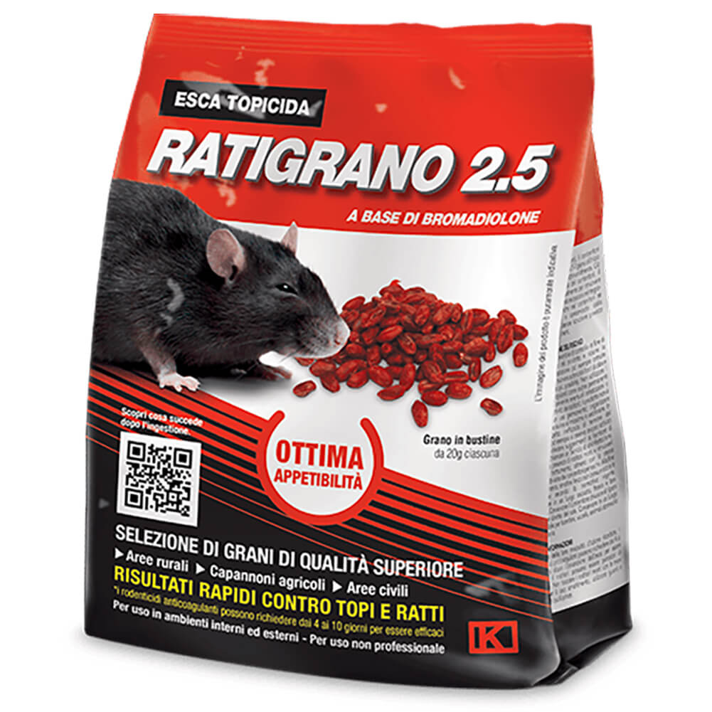 Esca rodenticida Ratigrano 2.5 busta 140g Kollant 1