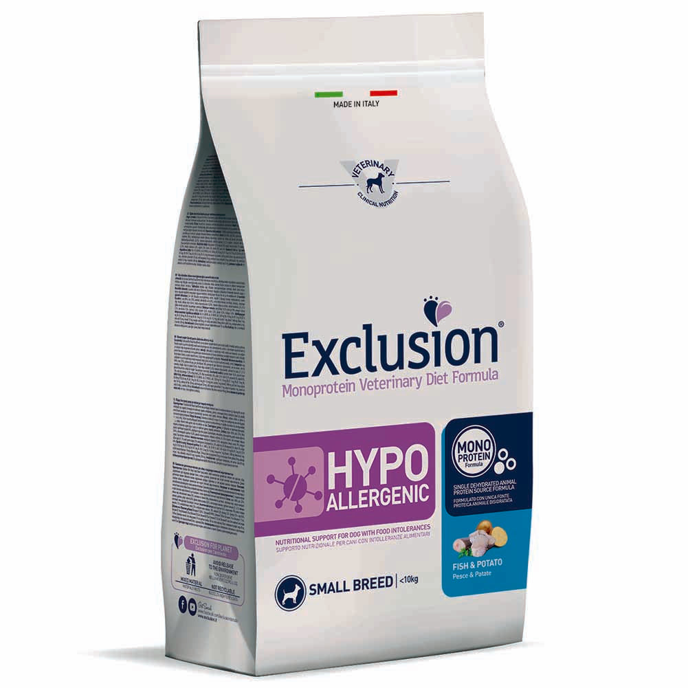 Exclusion Hypoallergenic Pesce e Patate 2kg per Cani Adulti di Taglia Piccola 1