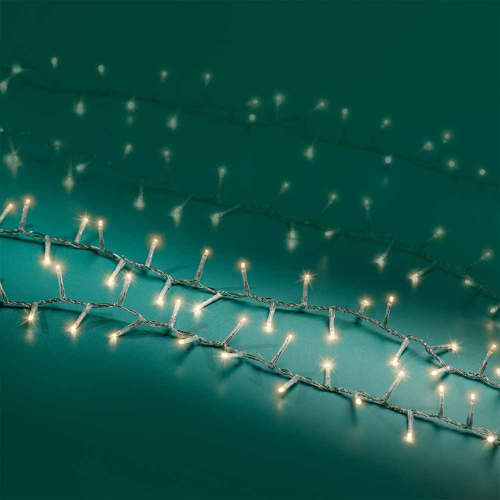 Catena luminosa 1500 led compact luce calda filo trasparente con giochi di luce 34m 2