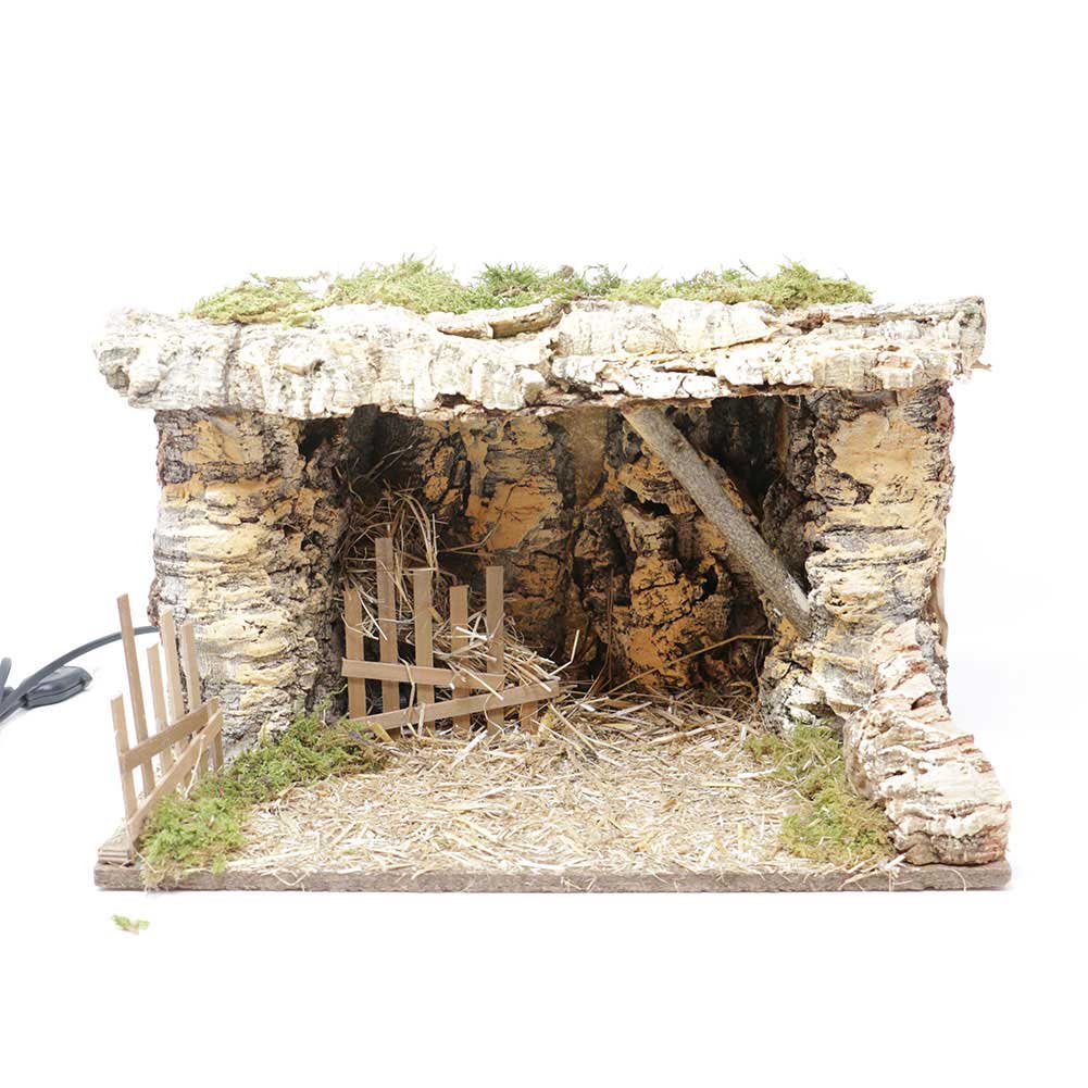 Capanna illuminata con staccionata e fienile 39x27xH25cm