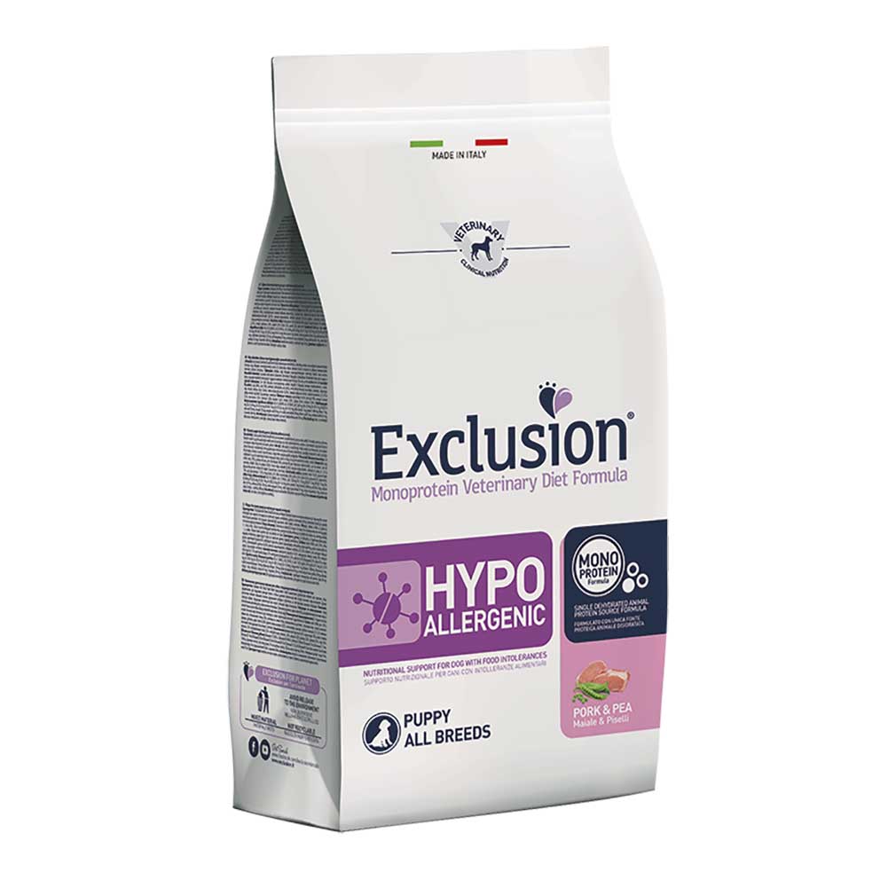 Alimento secco per cani Puppy Hypoallergenic Maiale e Piselli 2kg Exclusion 1